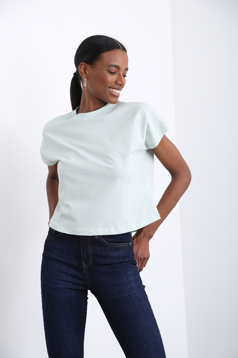 Su Yeşili Bisiklet Yaka Basic Tshirt 1308