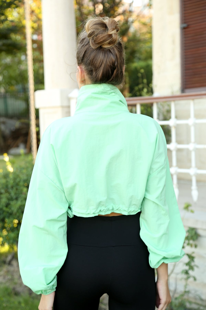Su Yeşili Fermuarlı Crop Bluz 4904