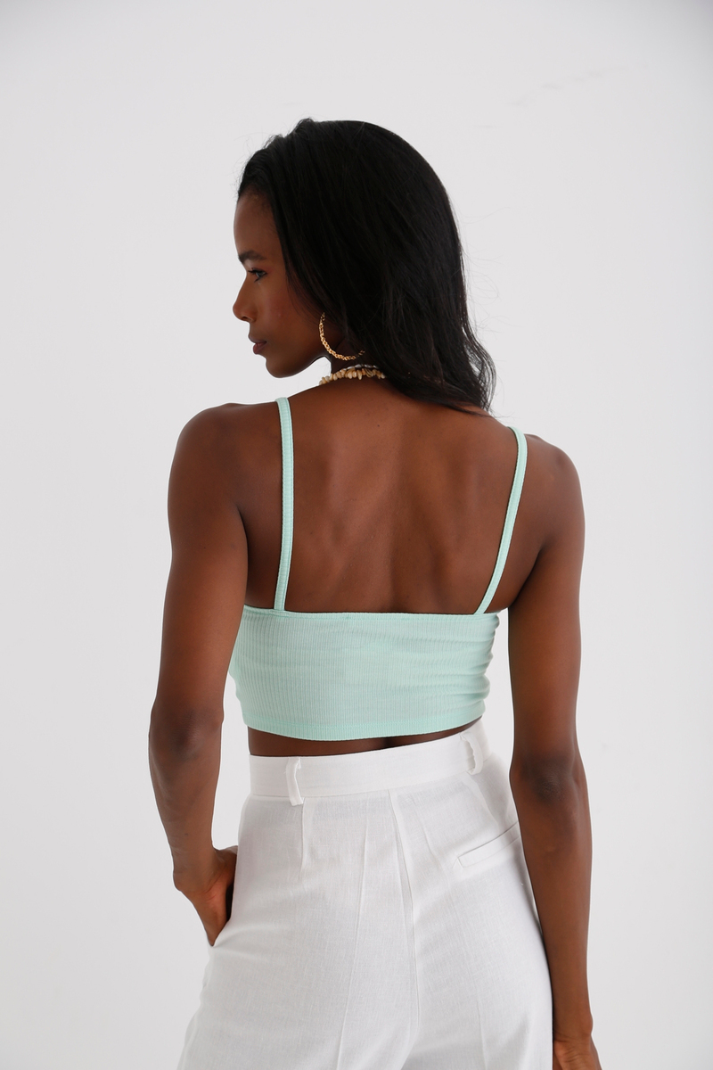 Su Yeşili Önü Fermuarlı Crop 3792