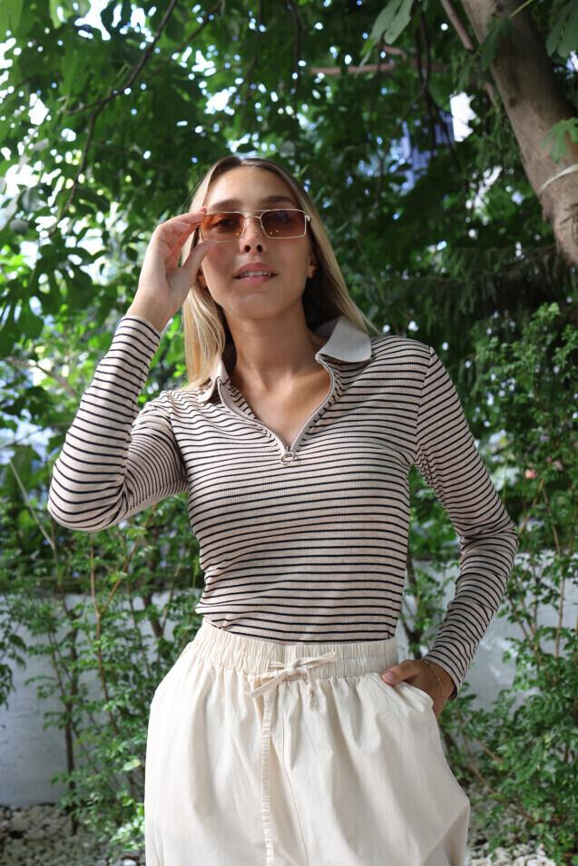 Sütlü Kahve Polo Yaka Fermuarlı Triko 4664