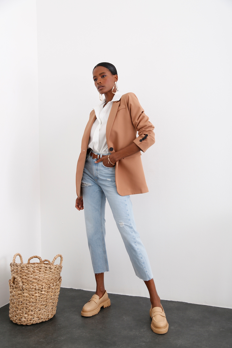 Sütlü Kahve Tek Düğme Blazer Ceket 9937