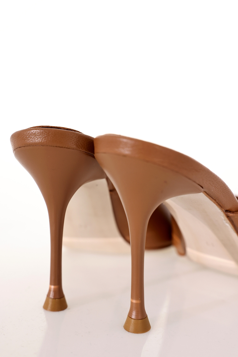 Taba Deri Topuklu Terlik 26146