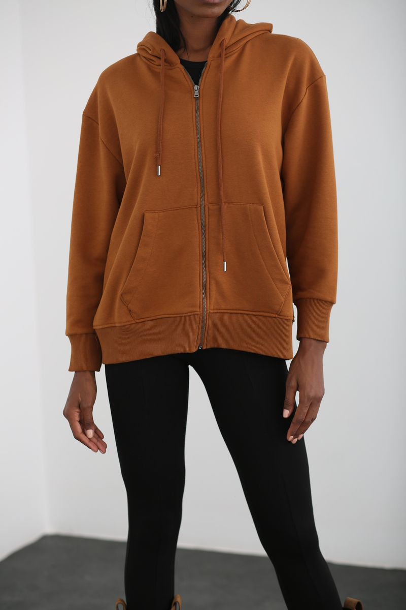 Taba Fermuarlı Sweatshirt 0067