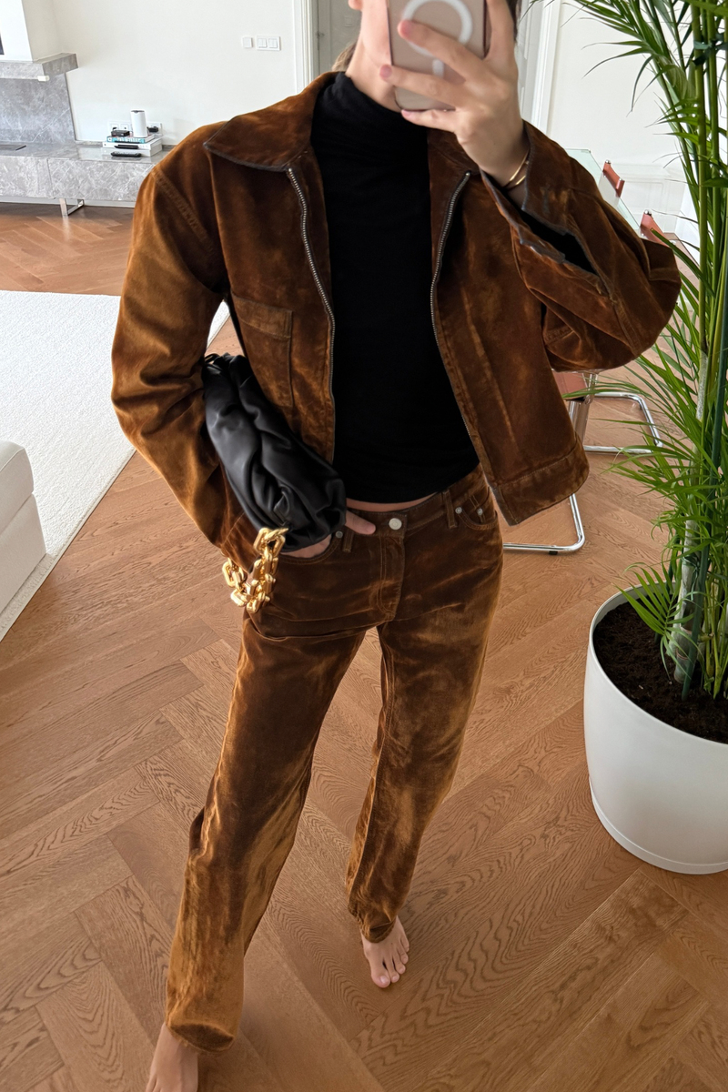 Taba Kadife Kaplamalı Düz Kesim Jean 