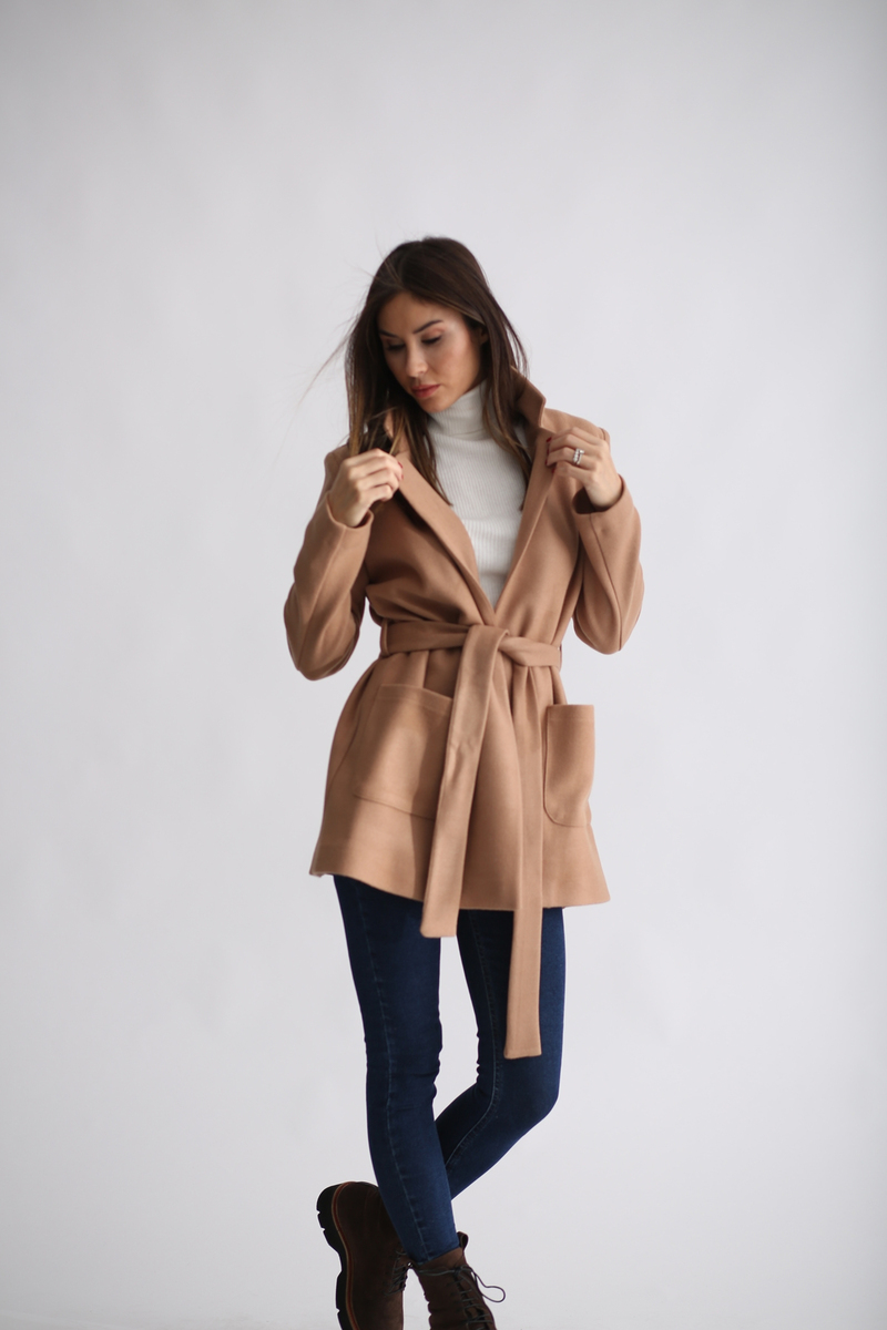 Taba Kuşaklı Kaşe Ceket Kaban 89425