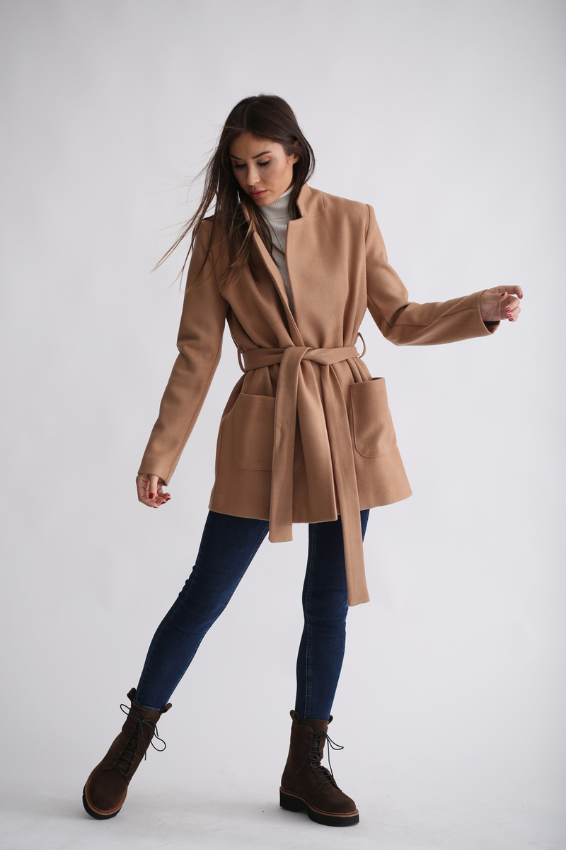Taba Kuşaklı Kaşe Ceket Kaban 89425