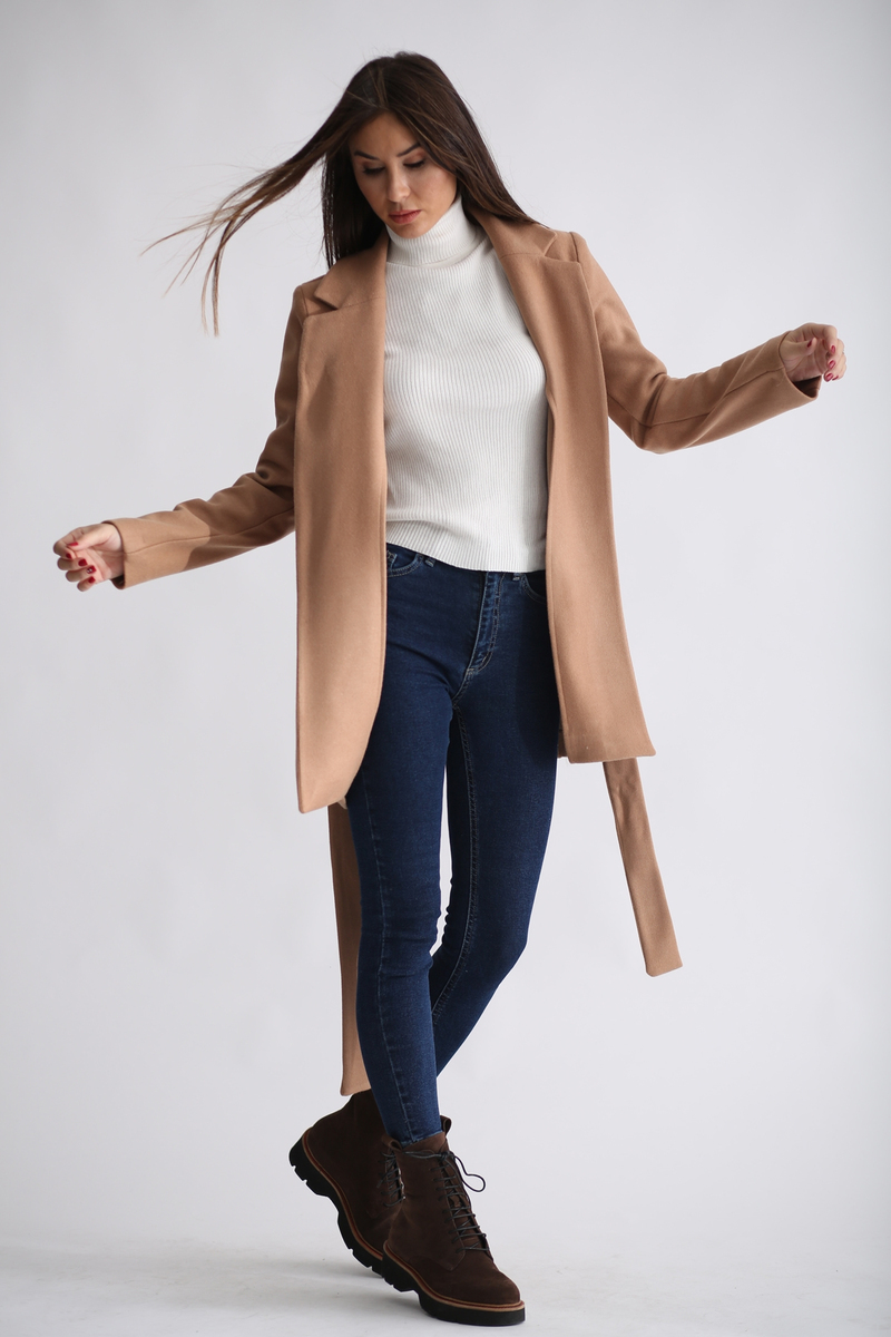 Taba Kuşaklı Kaşe Ceket Kaban 89425