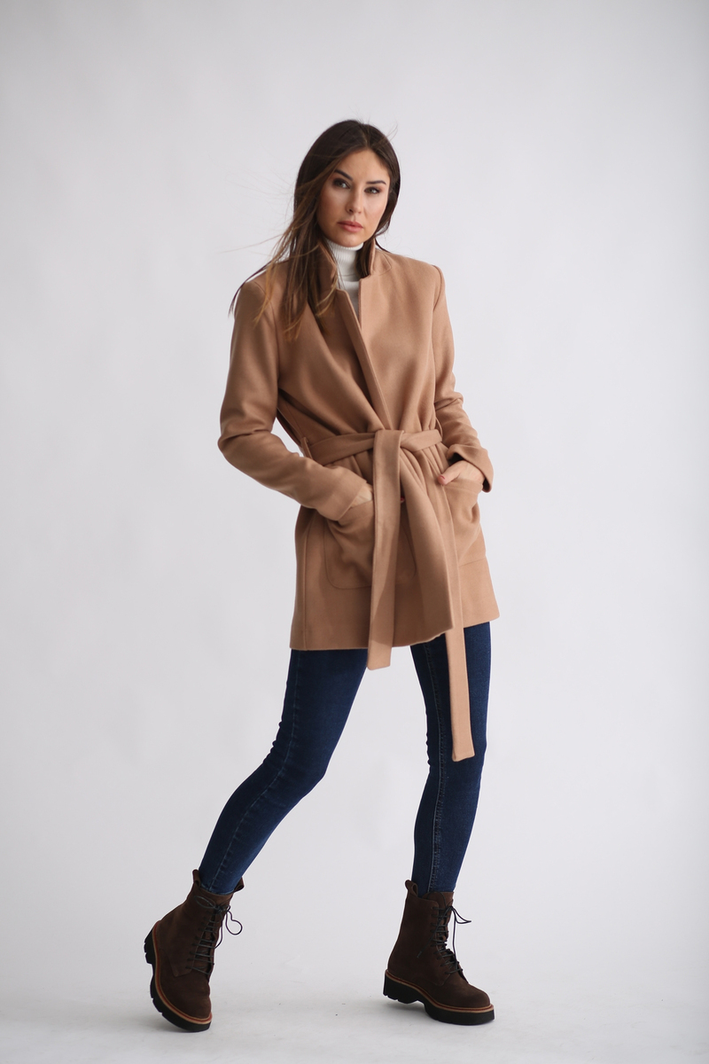 Taba Kuşaklı Kaşe Ceket Kaban 89425