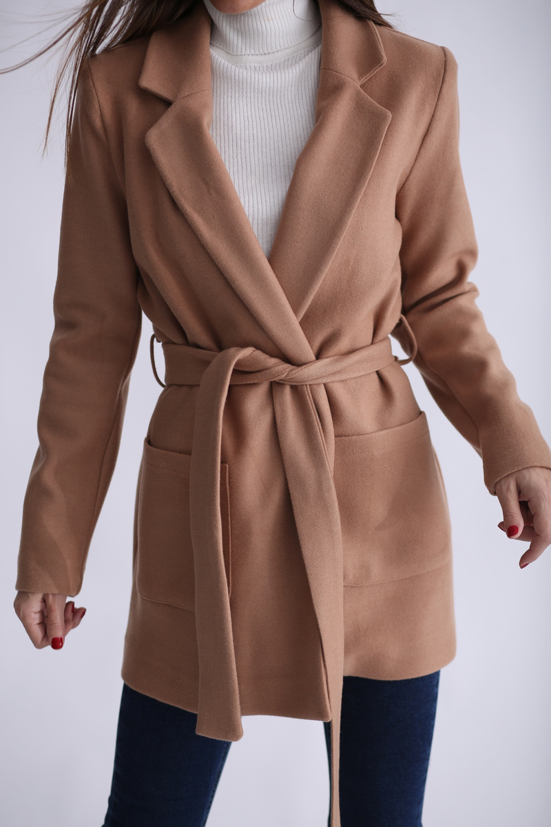Taba Kuşaklı Kaşe Ceket Kaban 89425