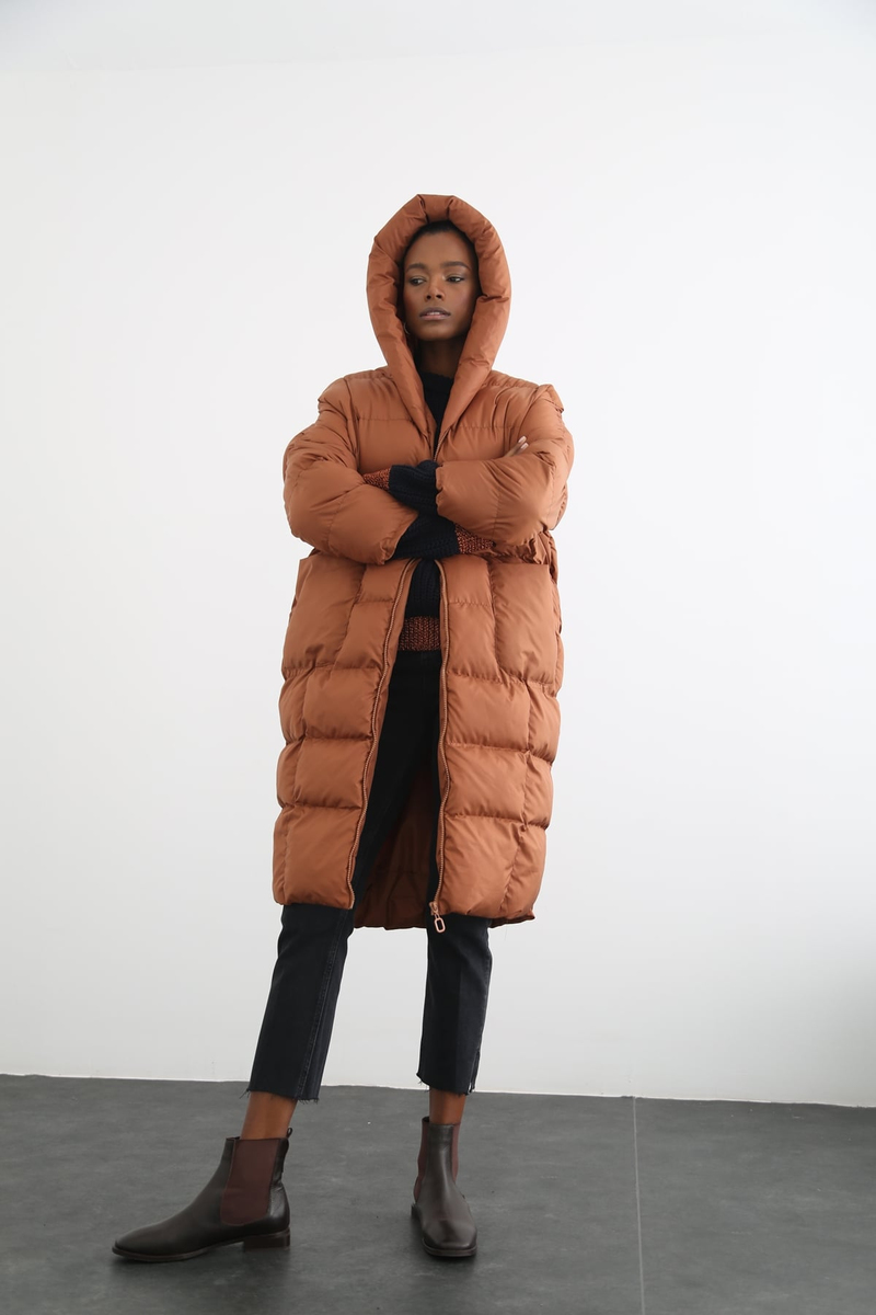 Taba Oversize Şişme Mont D89449