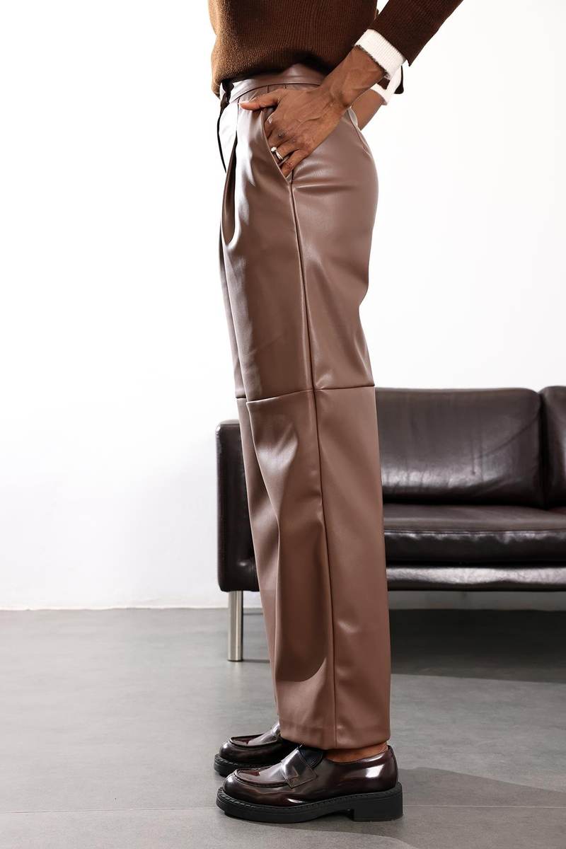 Taba Parçalı Deri Pantolon 17215