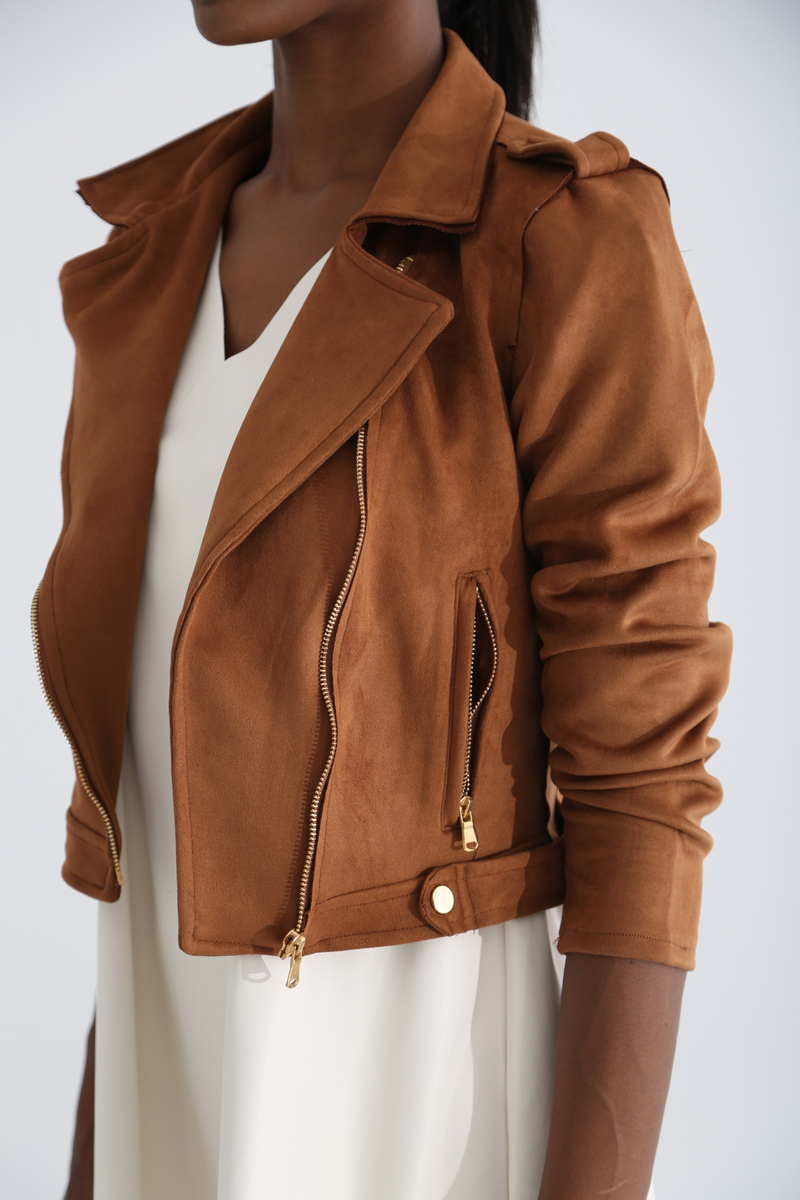 Taba Süet Biker Ceket 0112