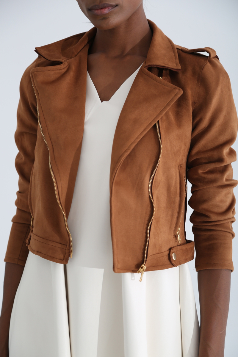 Taba Süet Biker Ceket 0112