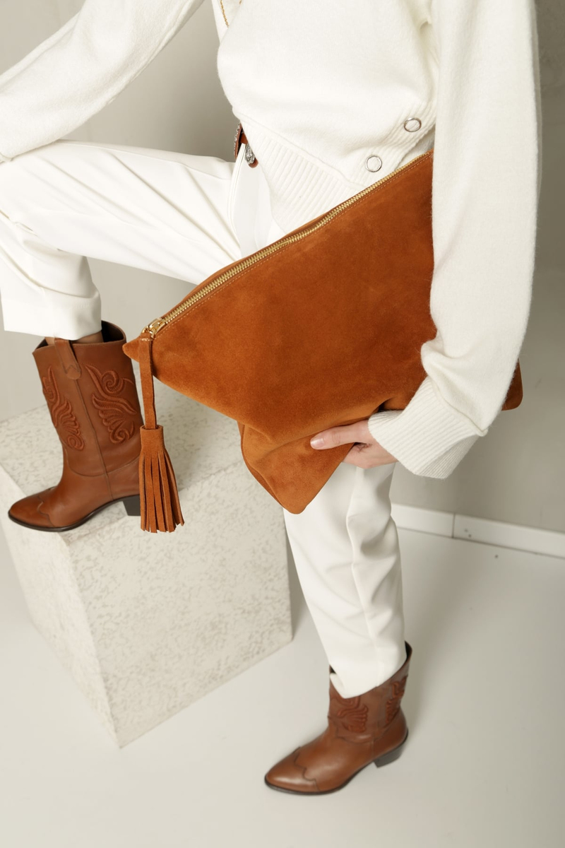 Taba Süet Clutch