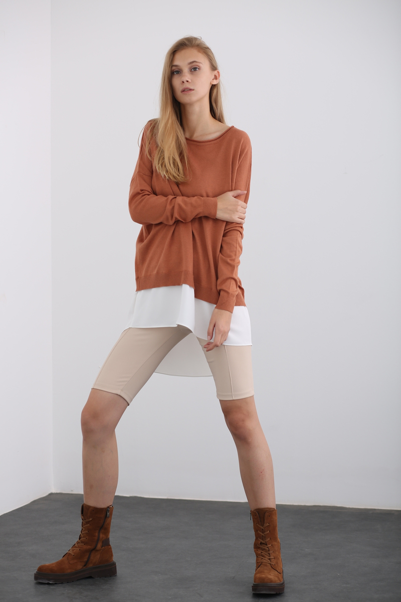 Tarçın Etek Ucu Detaylı İnce Triko 1384