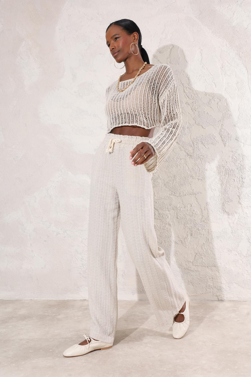 Taş Beli Lastikli Keten Pantolon 2770
