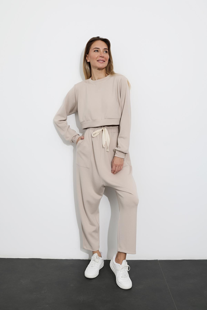Taş Crop Sweatshirt Eşofman Takım 1238