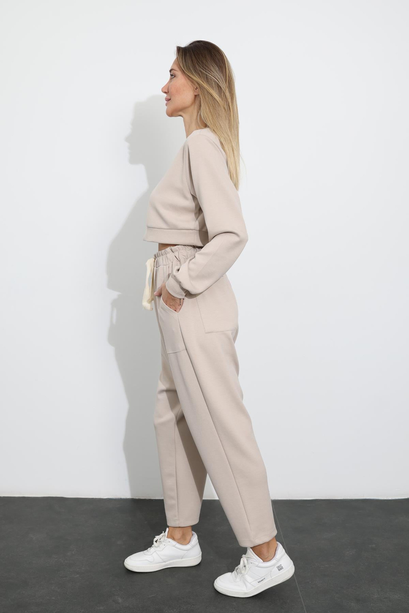 Taş Crop Sweatshirt Eşofman Takım 1238