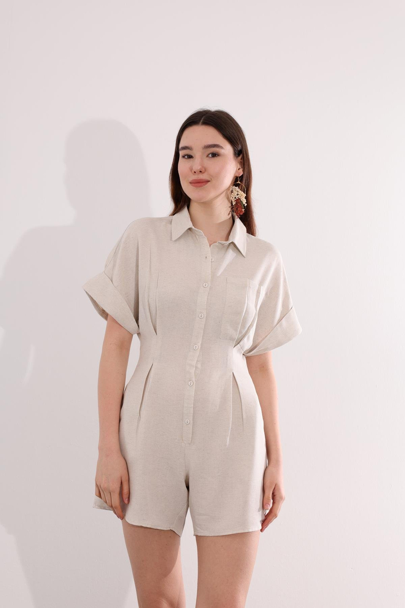 Taş Düğmeli Şort Tulum 