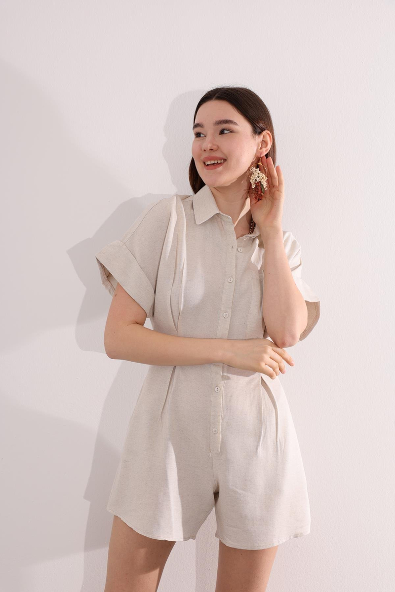 Taş Düğmeli Şort Tulum 