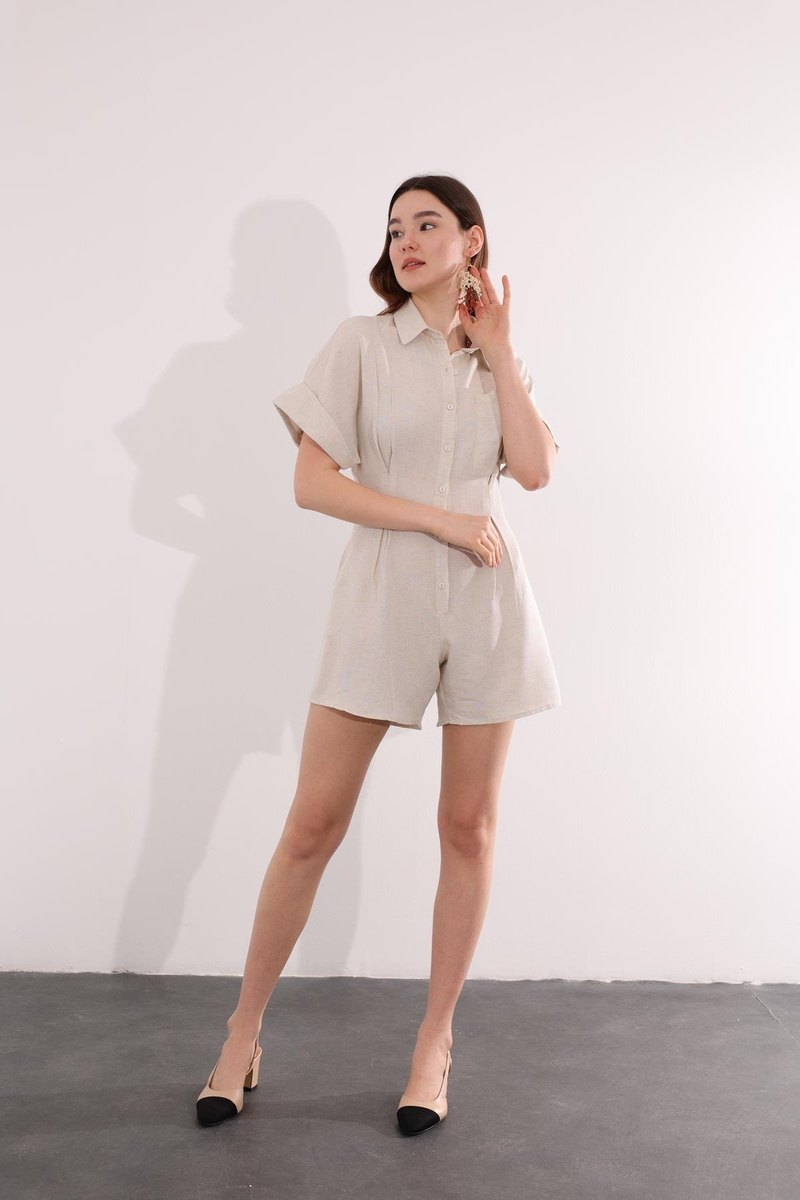 Taş Düğmeli Şort Tulum 