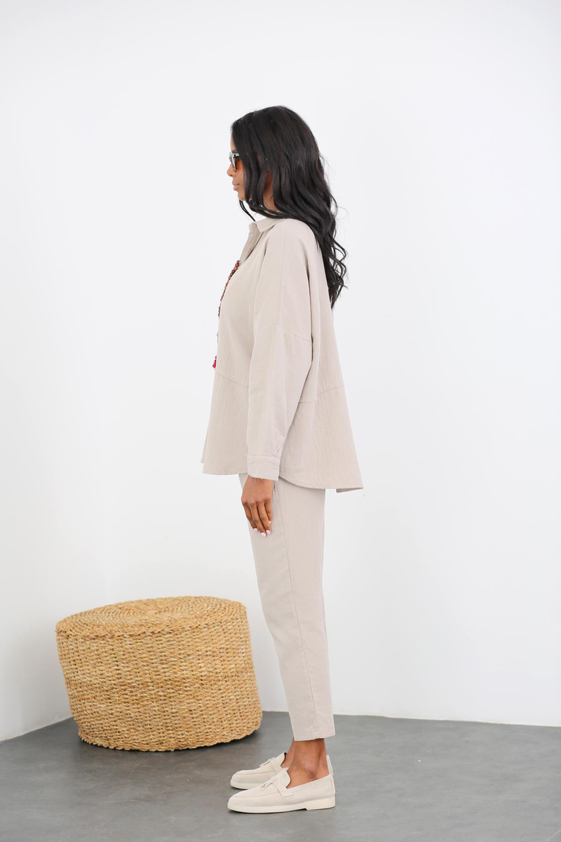 Taş Keten Gömlek Pantolon Takım 0254