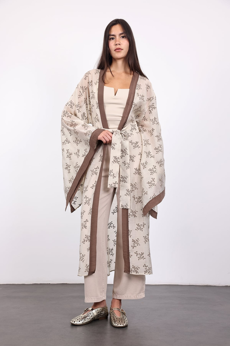 Taş Kuşaklı Nakış İşlemeli Kimono 5097