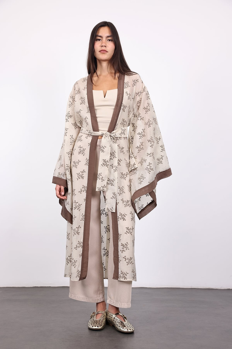 Taş Kuşaklı Nakış İşlemeli Kimono 5097