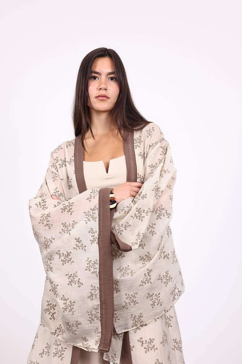 Taş Kuşaklı Nakış İşlemeli Kimono 5097