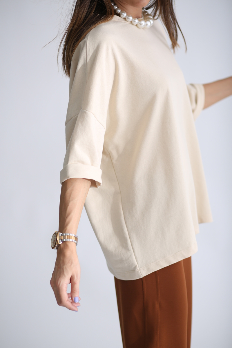 Taş Oversize Duble Kol Basic Tshirt 1280