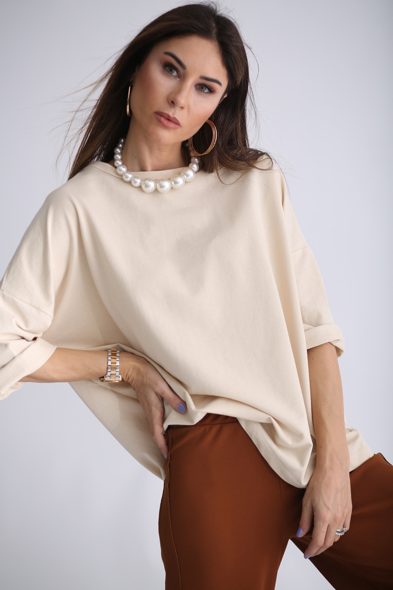 Taş Oversize Duble Kol Basic Tshirt 1280