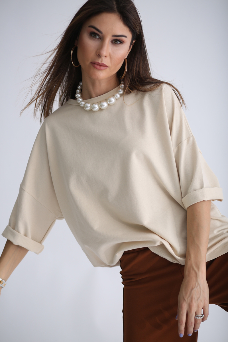 Taş Oversize Duble Kol Basic Tshirt 1280