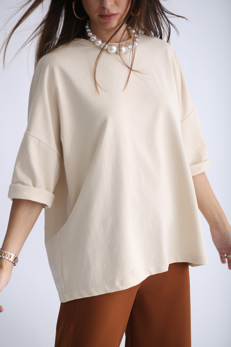 Taş Oversize Duble Kol Basic Tshirt 1280