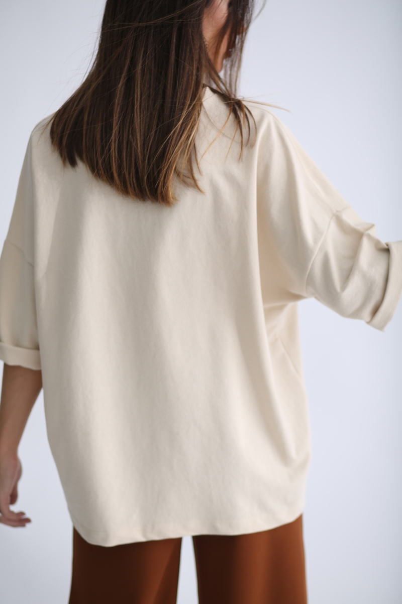 Taş Oversize Duble Kol Basic Tshirt 1280