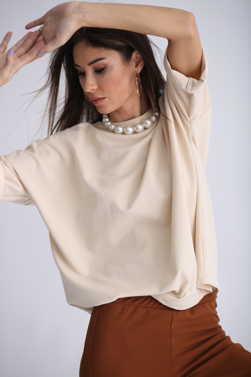 Taş Oversize Duble Kol Basic Tshirt 1280