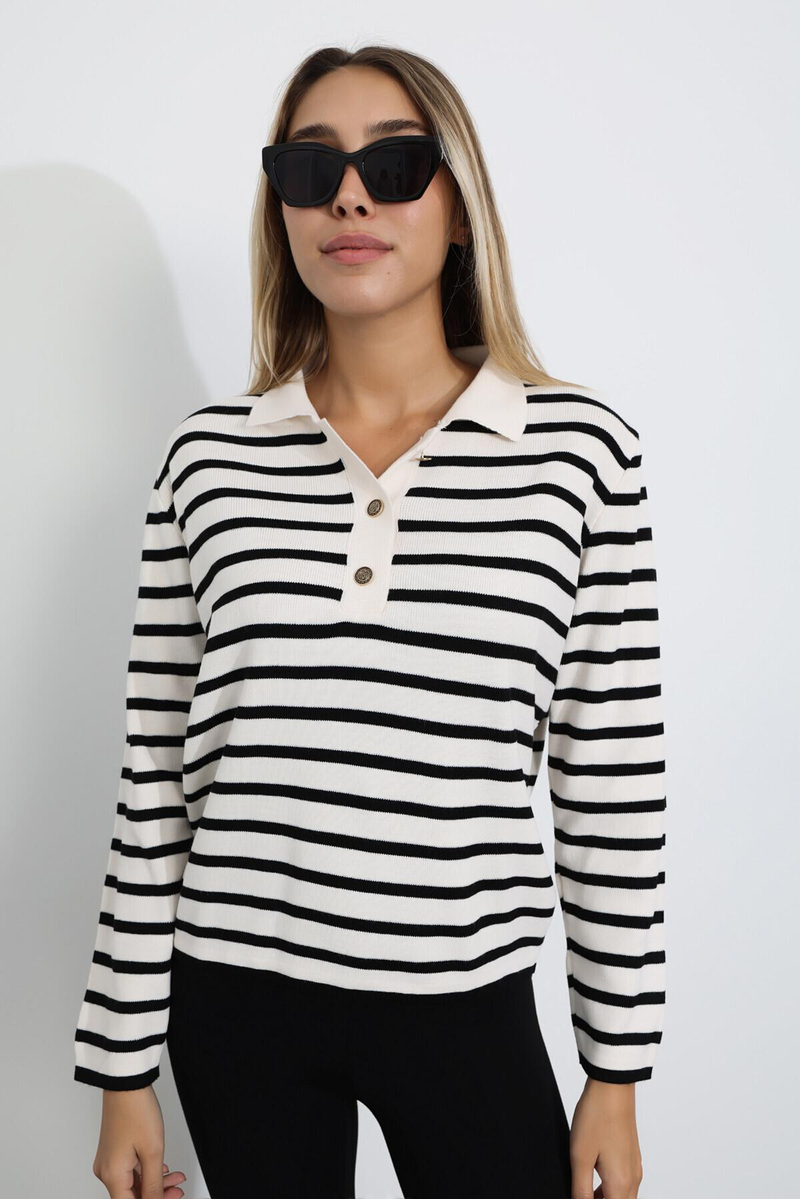 Taş Polo Yaka Çizgili Triko 1109
