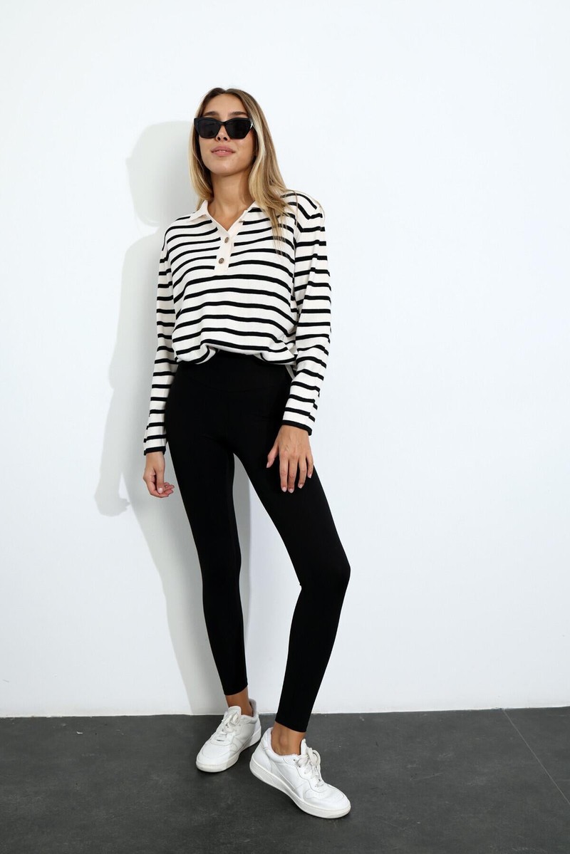 Taş Polo Yaka Çizgili Triko 1109