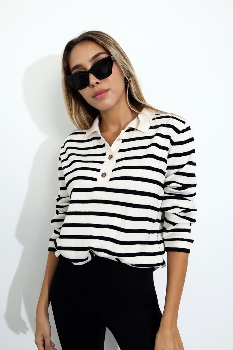 Taş Polo Yaka Çizgili Triko 1109