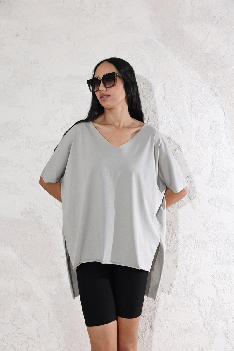 Taş V Yaka Oversize Tişört 0294