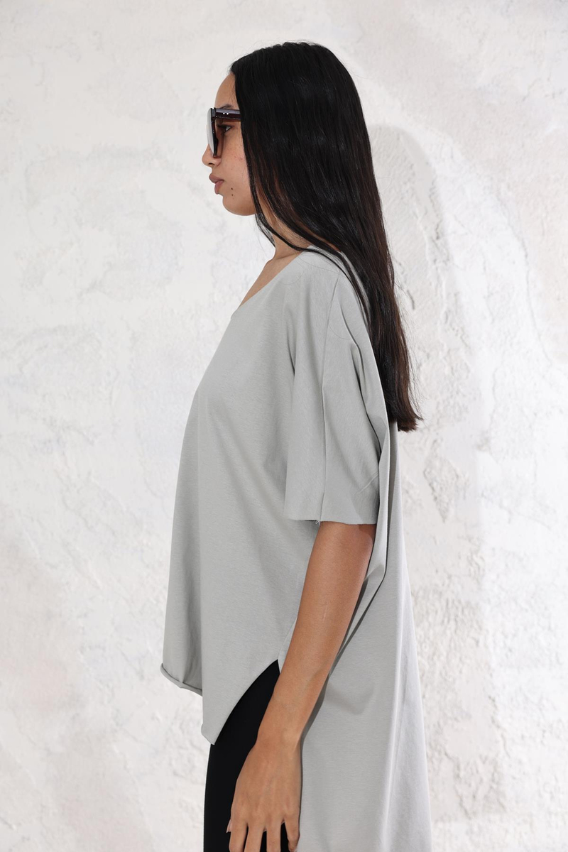 Taş V Yaka Oversize Tişört 0294