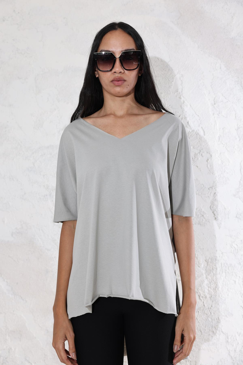 Taş V Yaka Oversize Tişört 0294