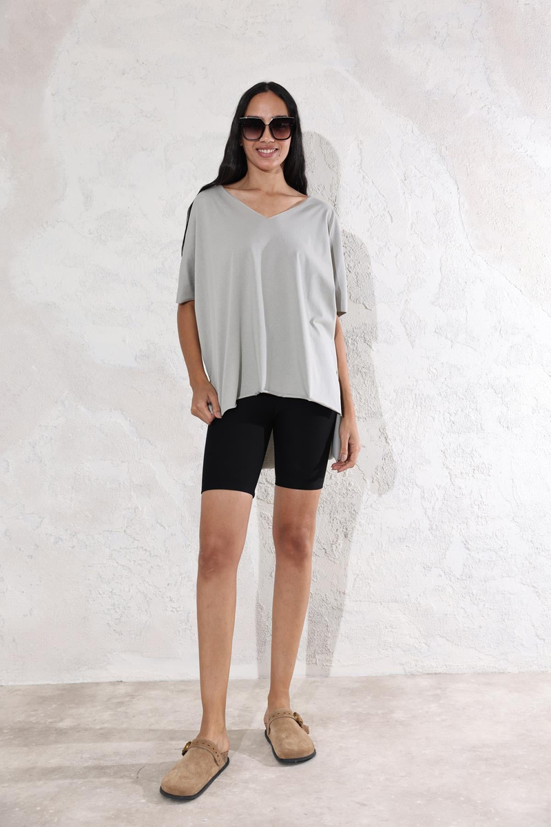 Taş V Yaka Oversize Tişört 0294