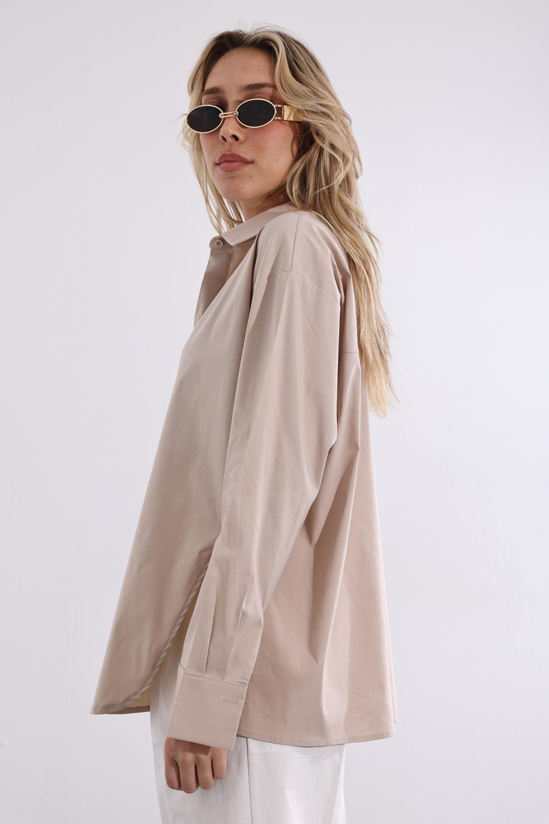 Taş Yanı Yırtmaçlı Oversize Gömlek 2410