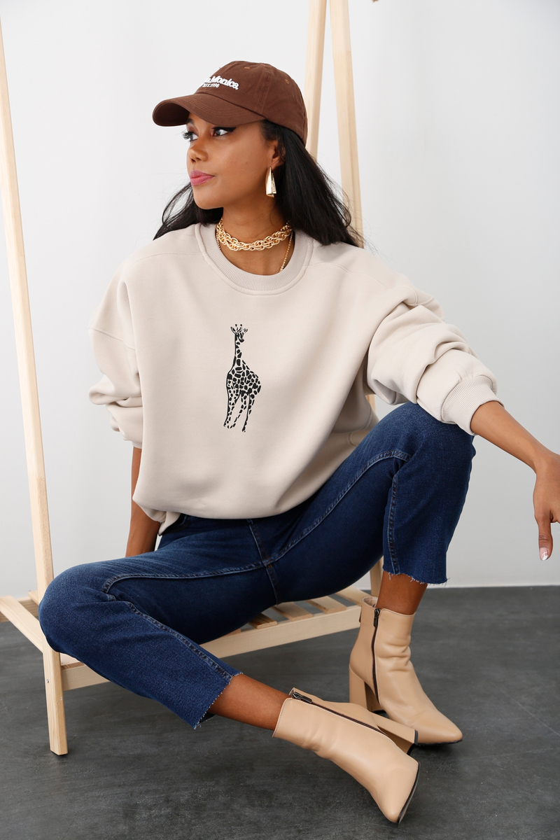Taş Zürafa Baskılı Şardonlu Sweatshirt 225
