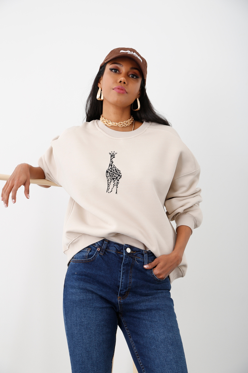 Taş Zürafa Baskılı Şardonlu Sweatshirt 225
