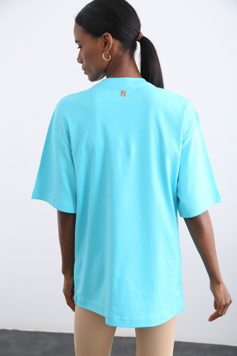 Turkuaz Bisiklet Yaka Basic Tshirt 