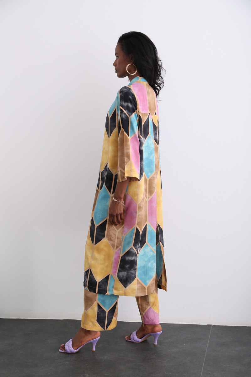 Turkuaz Desenli Kimono Takım 96067