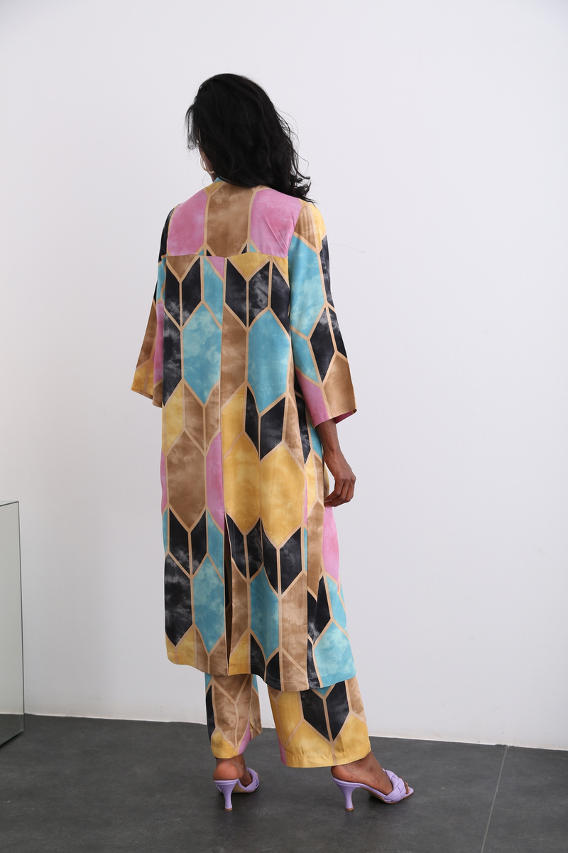 Turkuaz Desenli Kimono Takım 96067