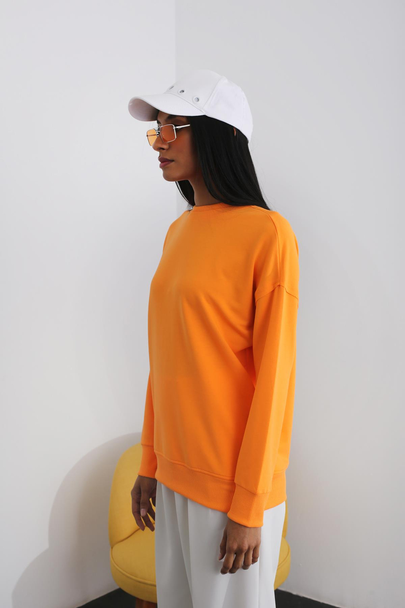 Turuncu Bisiklet Yaka Sweatshirt 
