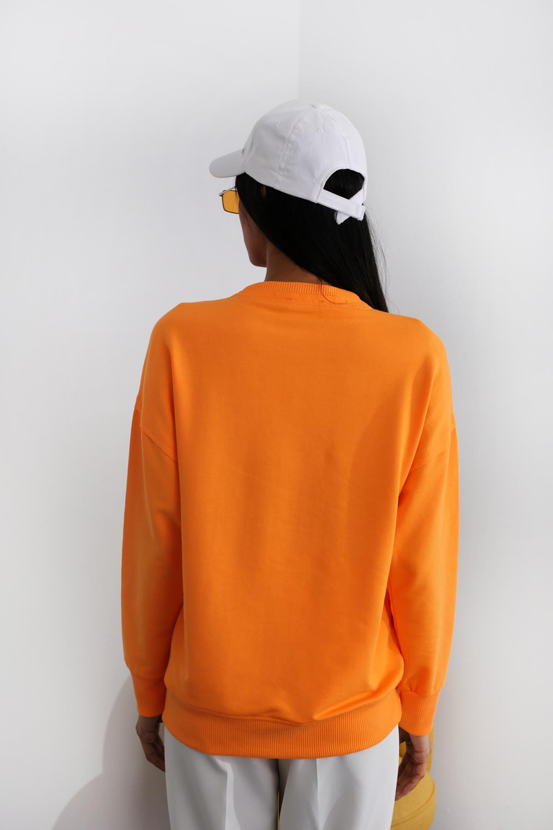 Turuncu Bisiklet Yaka Sweatshirt 